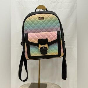 Betsey Johnson Quilted Pastel Rainbow Cat
Buckle Backpack Faux Leather